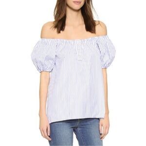 Caroline Constas Blue White Bardot Stripe Off Shoulder Top Womens XS